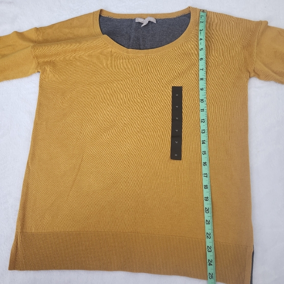 BANANA REPUBLIC Mustard Yellow Grey Scoop Neck Sweater Drop Shoulder 3/4 Sleeves - Picture 5 of 9